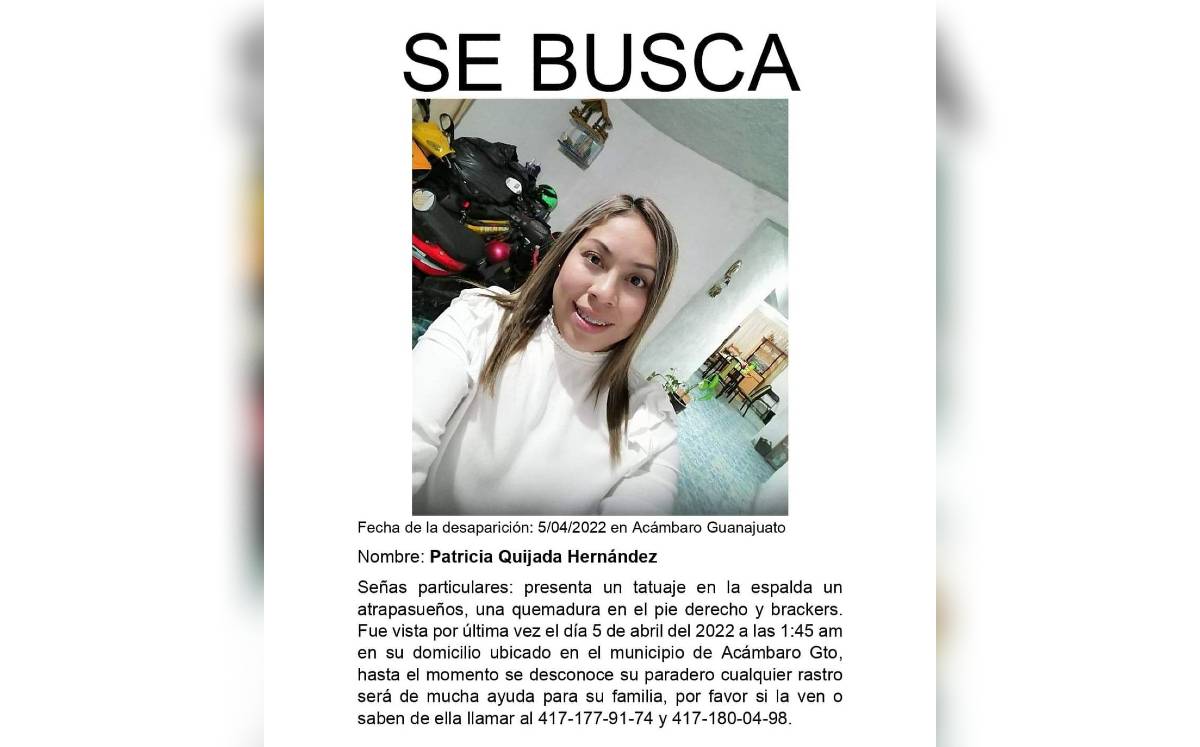 Familiares de Patricia Quijada Hernández denuncian su desaparición, en Acámbaro.-