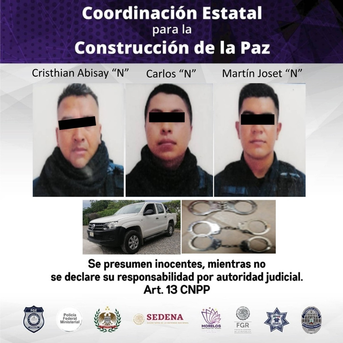 Tres presuntos policías detenidos en Xoxocotla, Morelos (Especial)