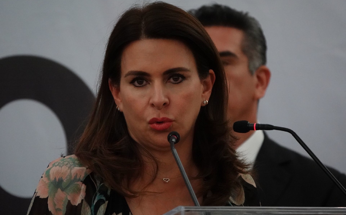 Carolina Viggiano durante una conferencia de la Coalición Va Por México. | Cuartoscuro