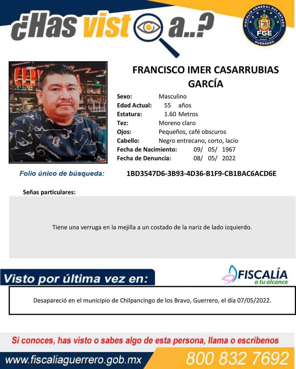 La ficha de búsquefa fue emitida por la FGE. (Tomada de @FGEGuerrero)