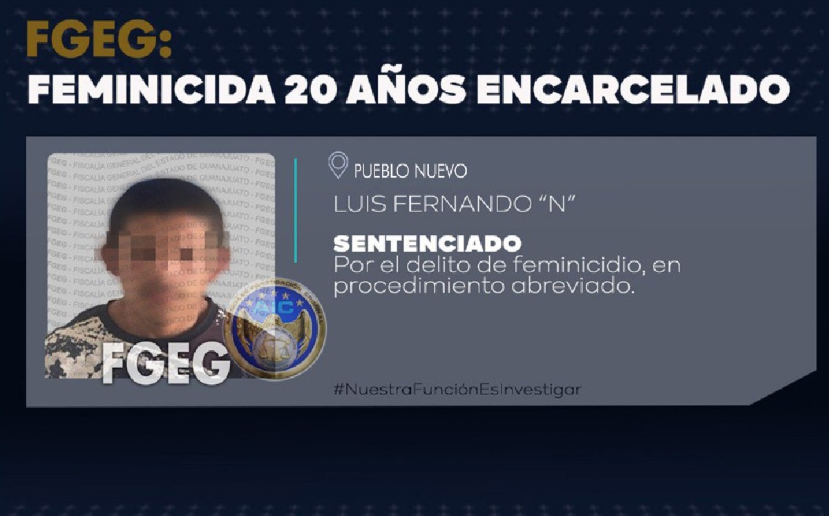 Feminicida de Pueblo Nuevo es sentenciado a 20 años de prisión / FGE