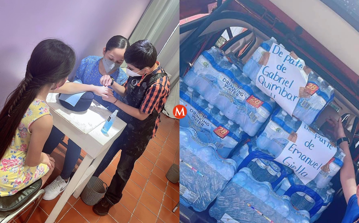 Gabriel Quimbar, niño que aplica uñas, dona agua a Nuevo León. (Redes)