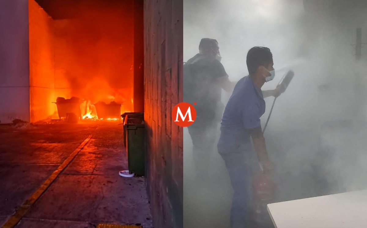 Incendio en contenedor de basura en hospital de Nuevo Laredo