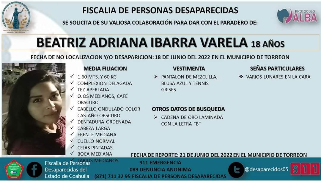 Beatríz Adriana Ibarra Varela fue vista por última vez el pasado sábado 18 del presente mes. (Especial)