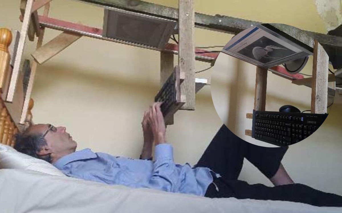Hombre inventó una estructura para trabajar desde su cama