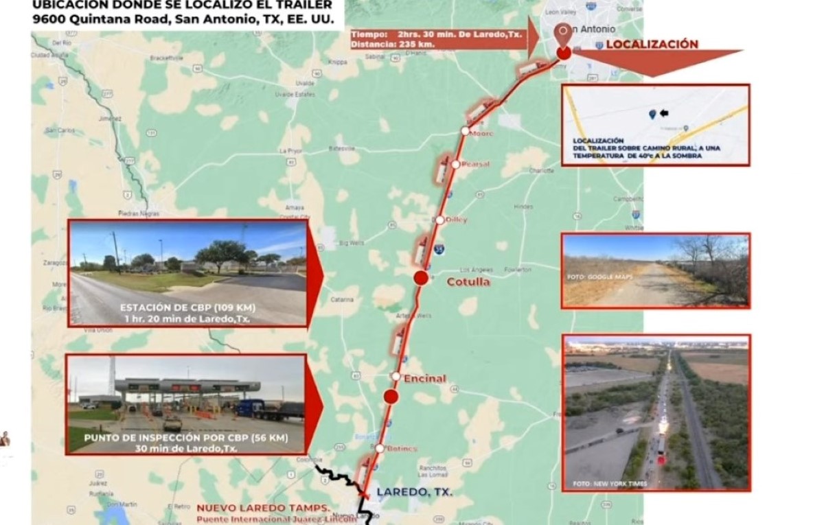 Ruta del tráiler con migrantes en Texas | INM