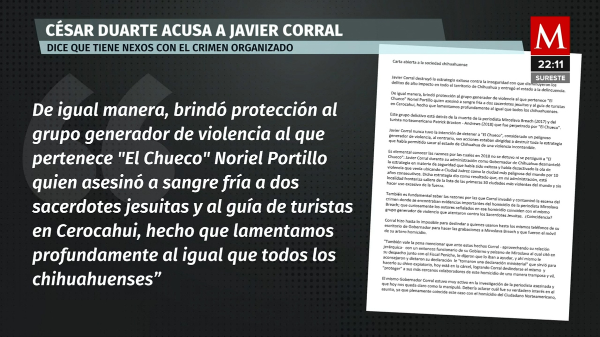 César Duarte acusa a Javier Corral de haber protegido a El Chueco