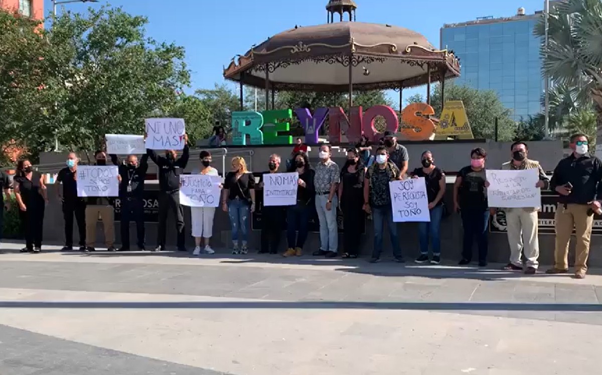 Protesta en Reynosa por asesinato del periodista Antonio de la Cruz. (Carolina Garza)