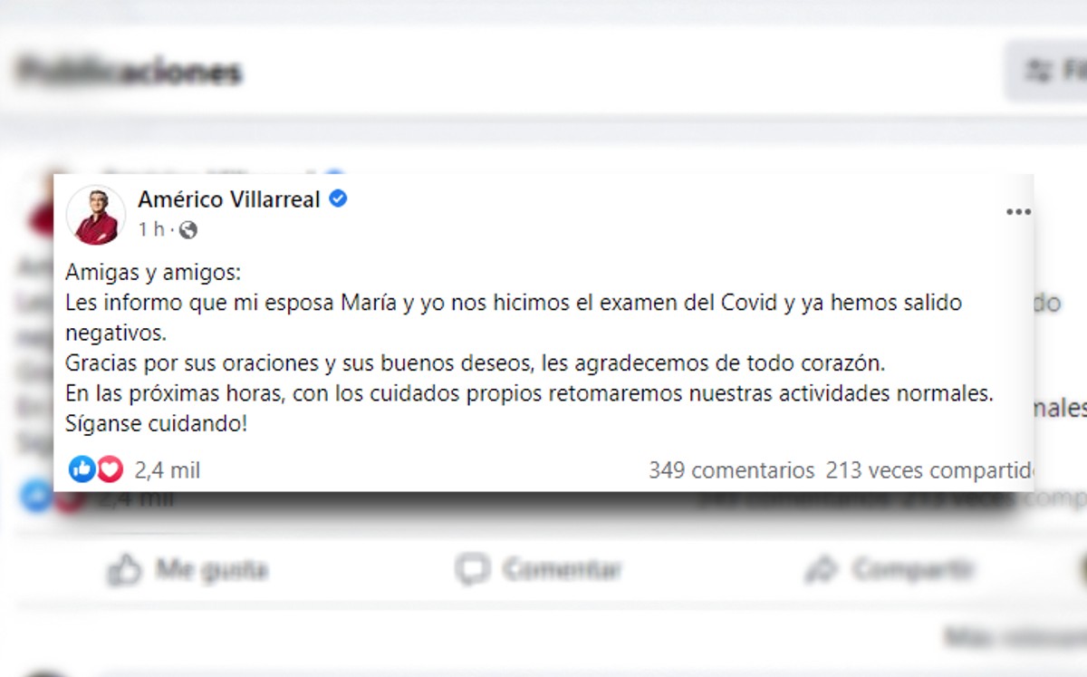 Américo Villarreal, da negativo a covid-19
