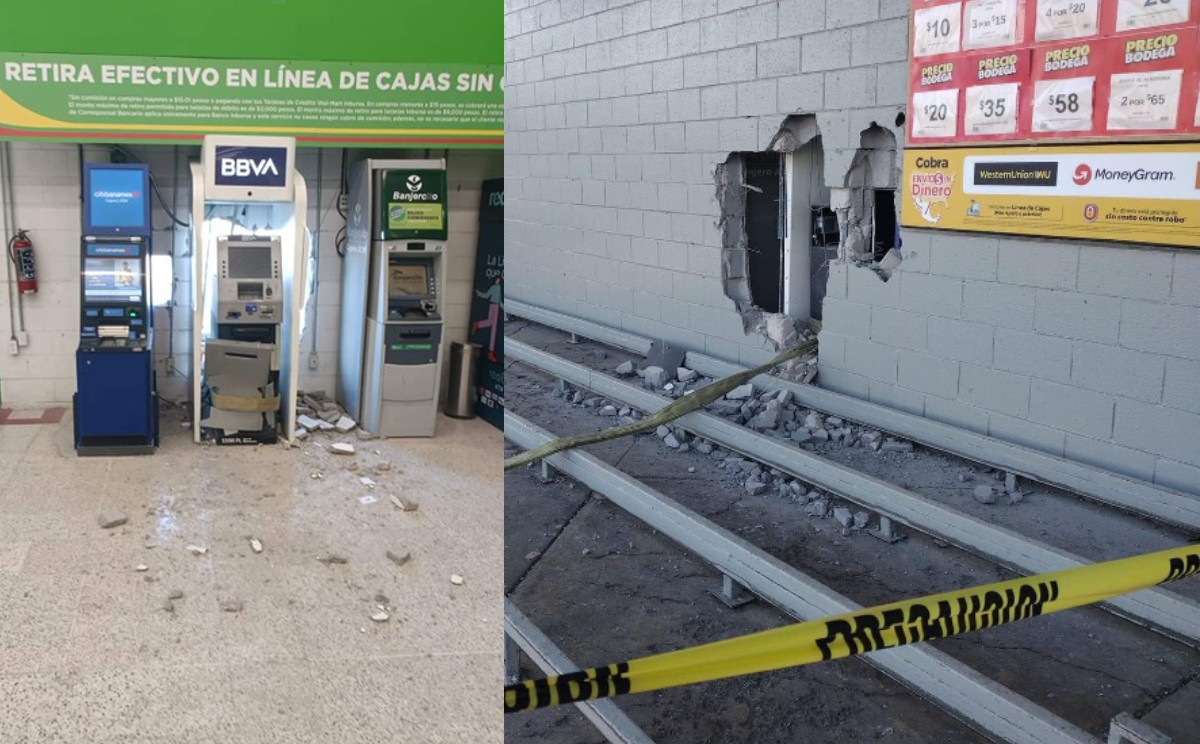 Los sujetos irrumpieron en la zona de cajeros, y con la ayuda de correas para carga atadas a la camioneta intentaron robarlo. | Especial