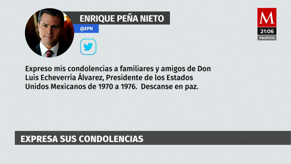 Peña Nieto envía condolencias a familiares y amigos de Luis Echeverría