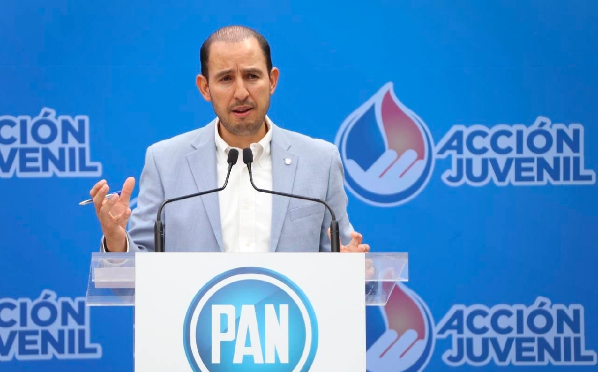 El presidente nacional del PAN, Marko Cortés, en una conferencia de prensa. | Especial