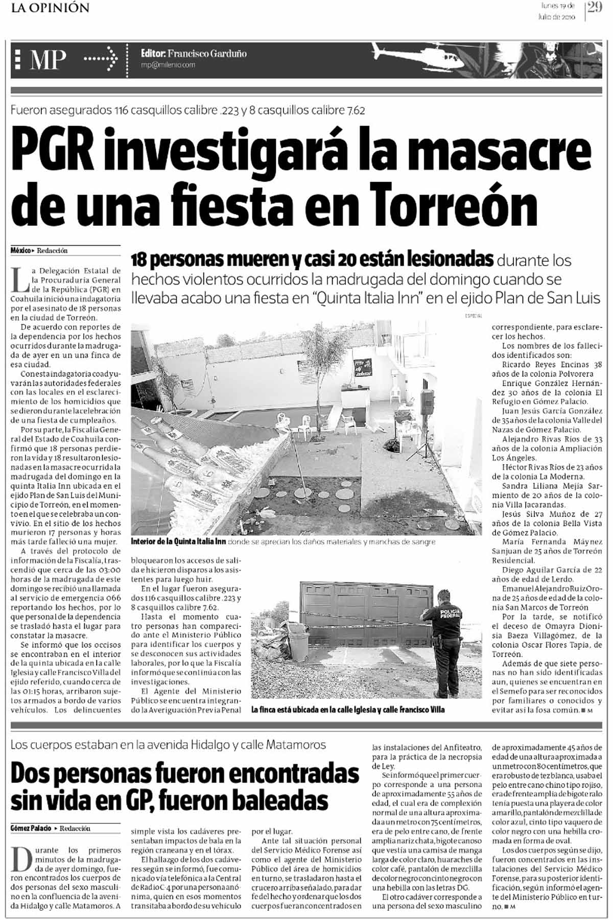 Hemeroteca masacre Quinta Inn. (Especial)