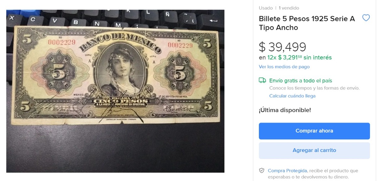 Billete de 5 pesos de 'La Gitana'.