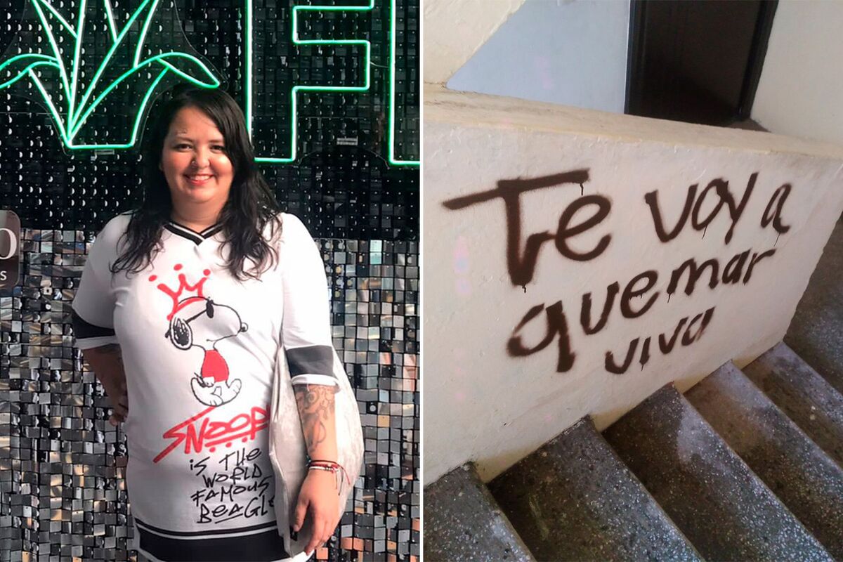 Los mensajes de amenazas a Luz Raquel persisten en las bardas del edificio. (Especial)