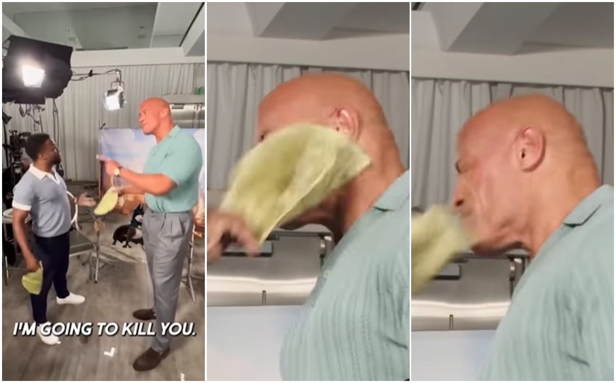 Dwayne Johnson La Roca y Kevin Hart hacen el 'Tortilla Challenge' (Captura).