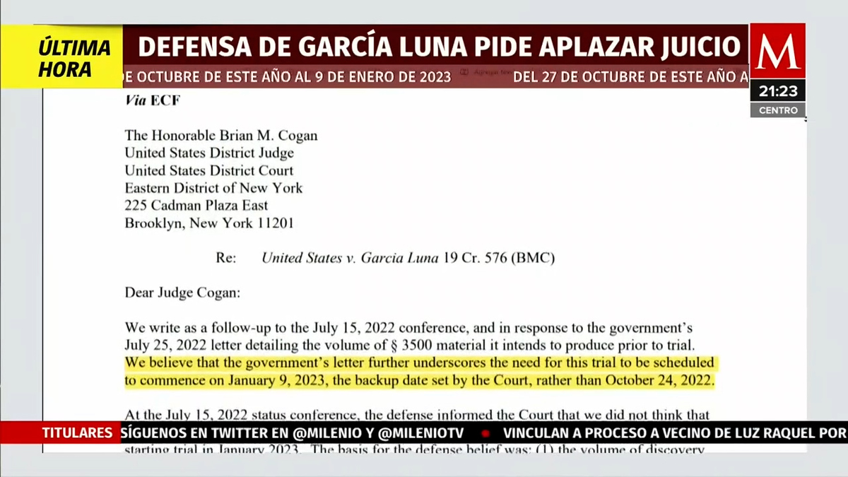 Genaro García Luna pide aplazar su juicio en Estados Unidos