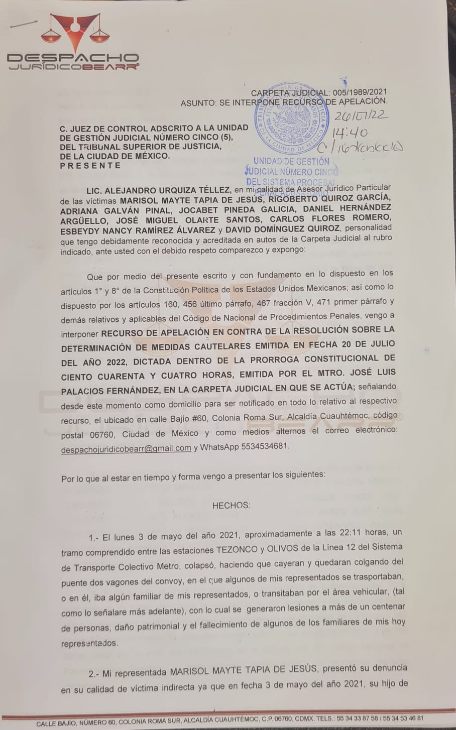 solicitud de cambio de medidas cautelares