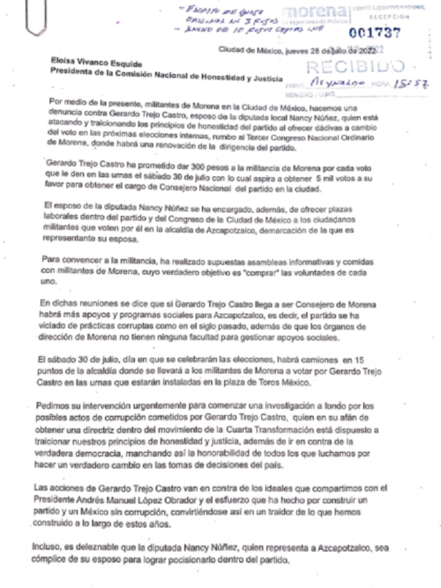 denuncia contra esposo de Nancy Núñez
