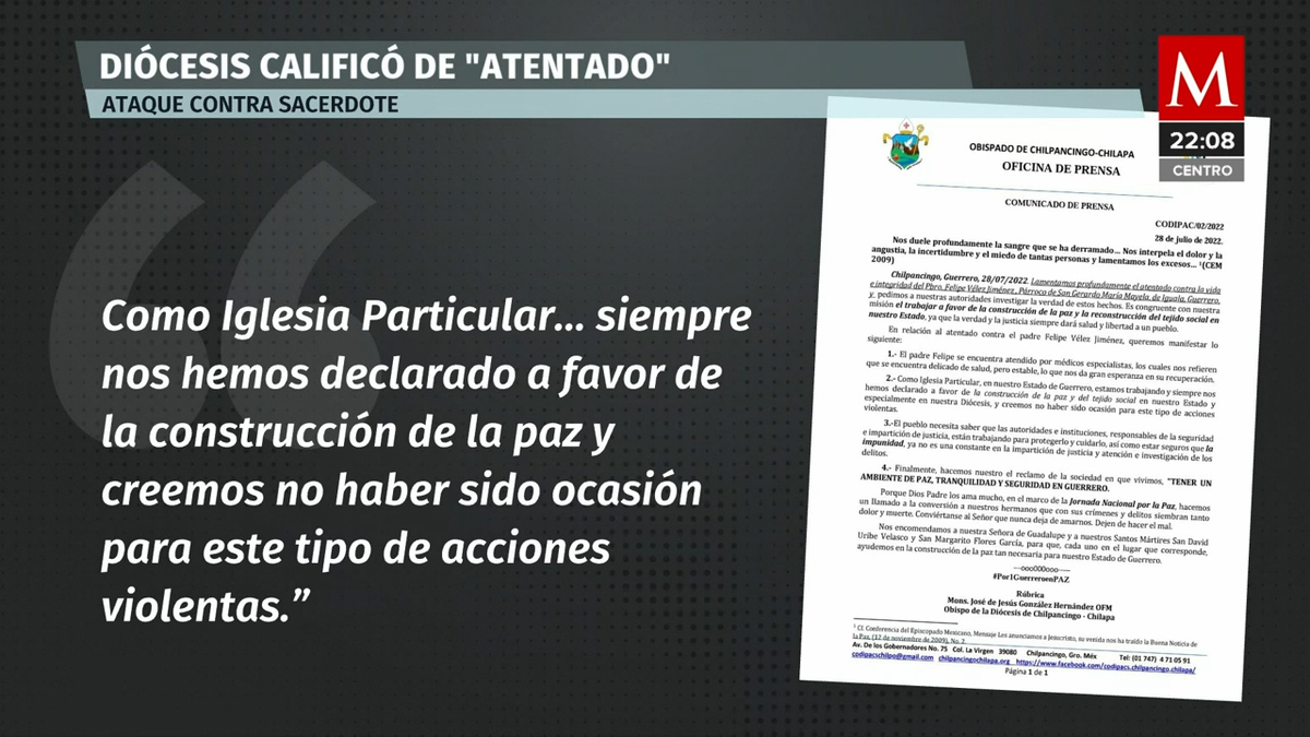 Diócesis calificó de 'atentado' ataque contra sacerdote