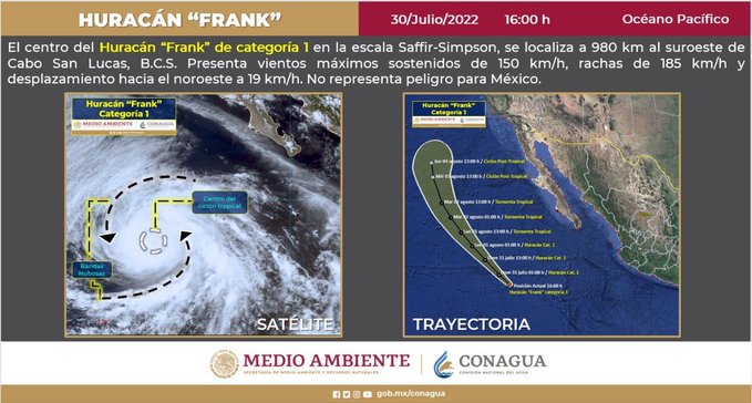 El huracán no representa problema para México. (Tomada de @Conagua)