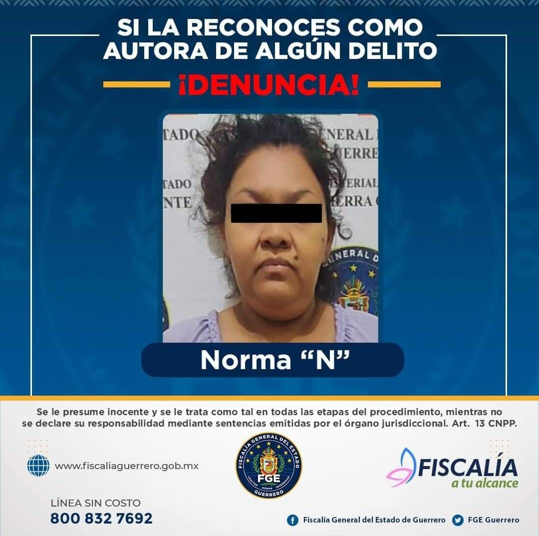 La Fiscalía del Estado logró la detención de la mujer. (Tomada de @FGEGuerrero)