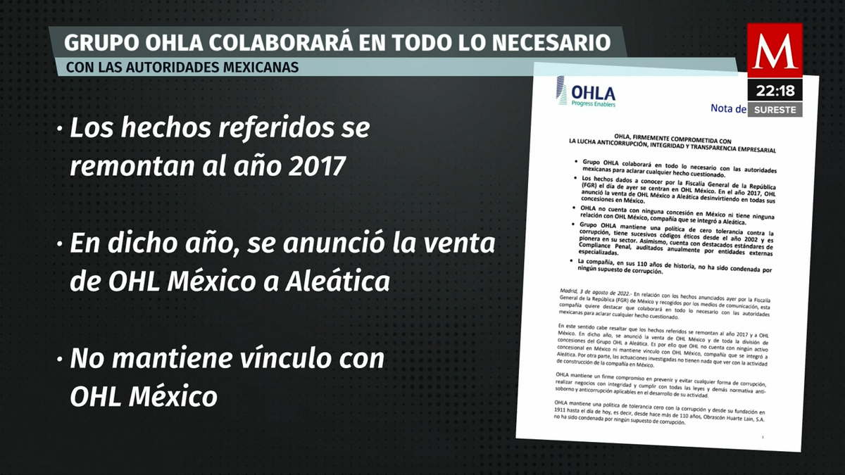 Empresa OHLA colaborará en investigación contra Peña Nieto