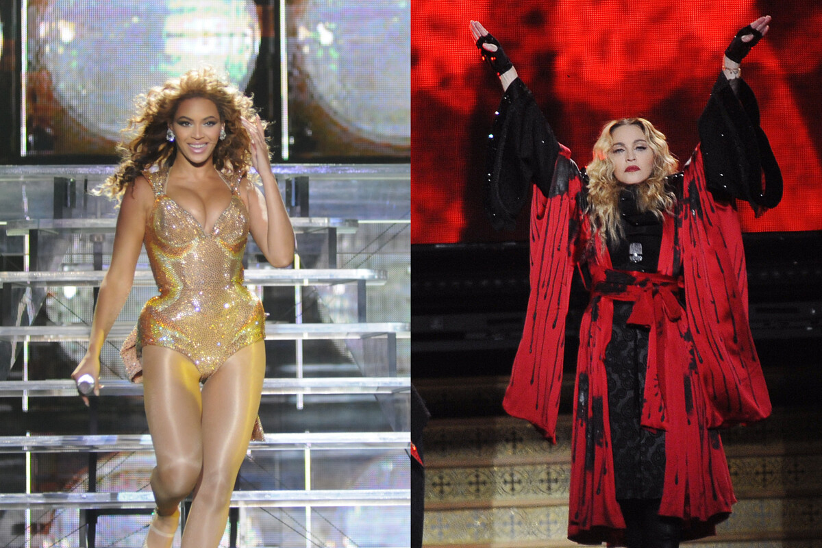 Beyoncé vía A.RICARDO / Shutterstock.com / Madonna vía yakub88 / Shutterstock.com