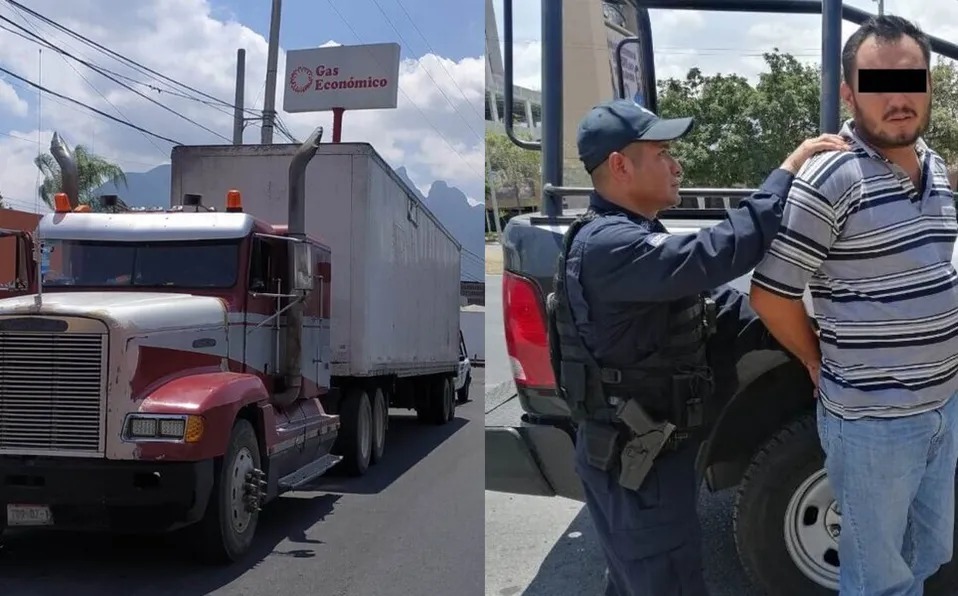 El conductor de un camión de carga fue detenido por portar placas falsas. Foto: Especial.