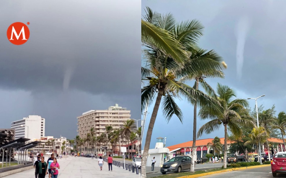 Tromba marina sorprende a turistas en Villa del Mar en Veracruz