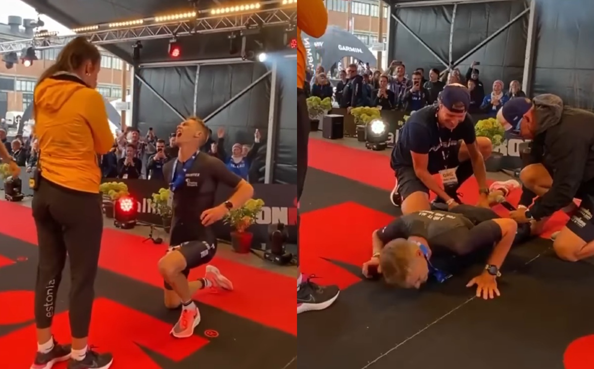 Atleta sufre calambre al pedir matrimonio a su novia