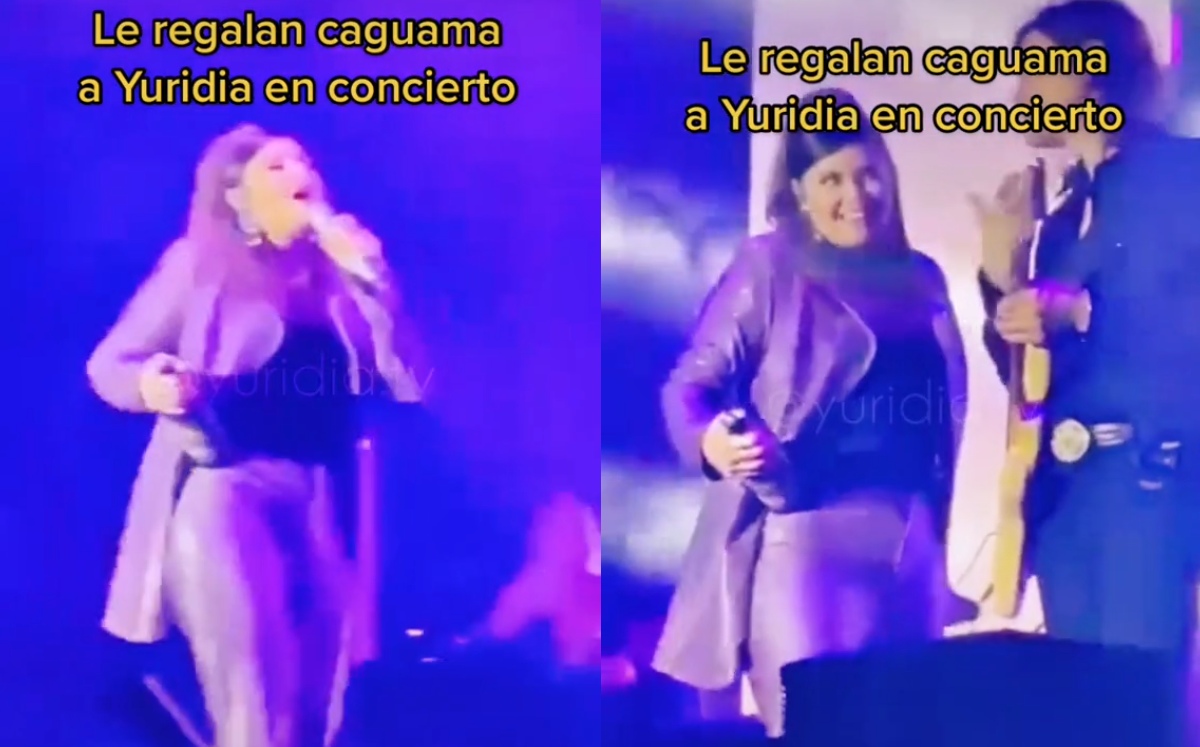 Fans regalan caguama a Yuridia durante concierto