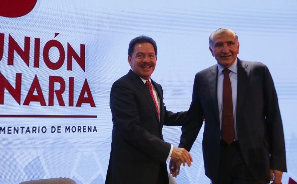 El secretario de Gobernación en su participación en la tercera reunión plenaria de Morena. | Ariana Pérez