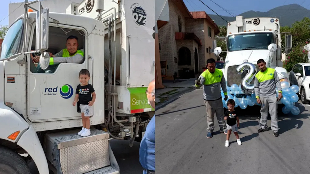 Niño festeja en Monterrey cumpleaños con recolectores de basura
