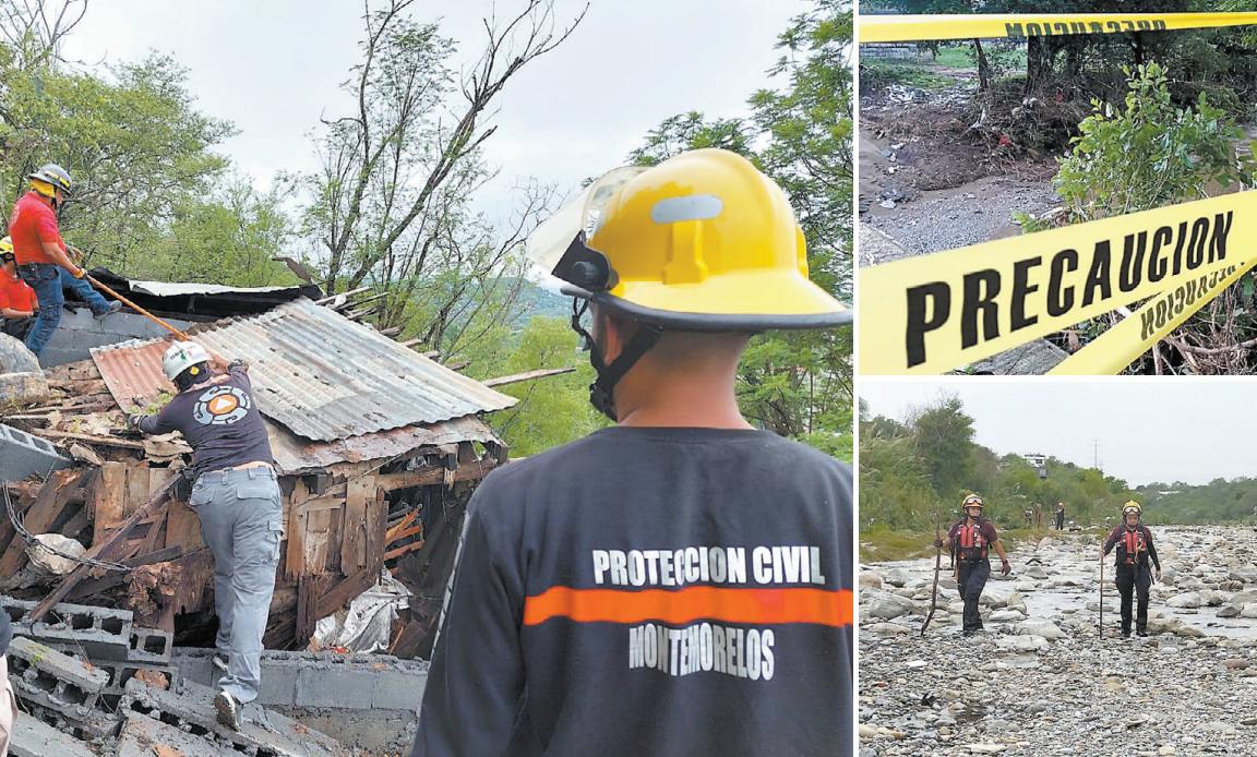 Elementos de Protección Civil rescataron el cuerpo del adulto mayor en Montemorelos; en círculos, el hallazgo del hombre en Cade- reyta y un operativo