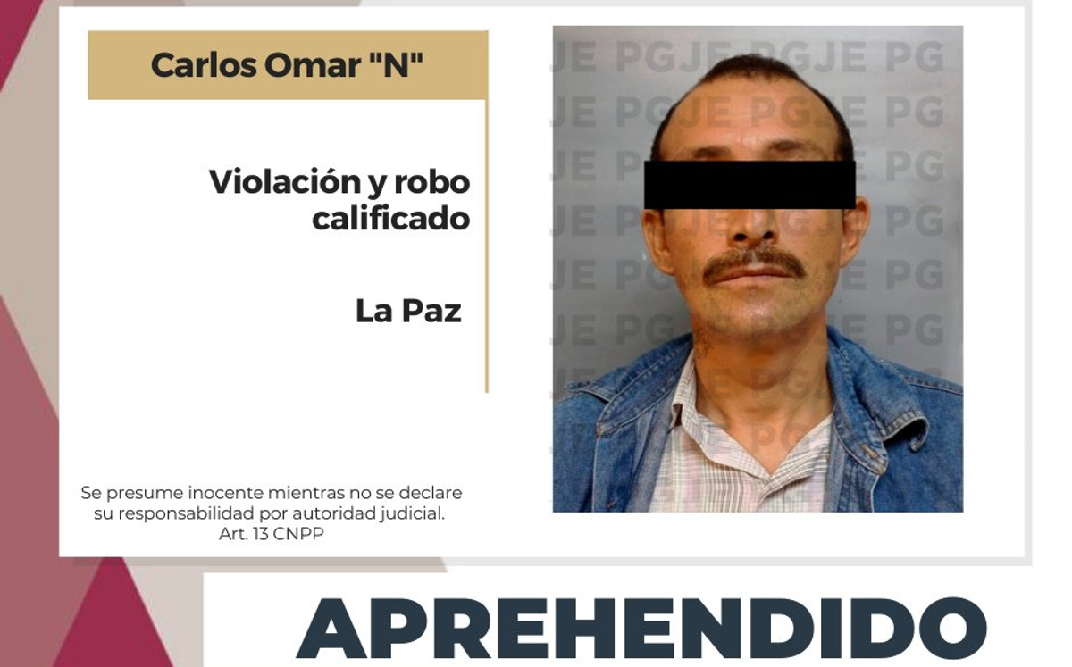 Carlos Omar 'N' es probable responsable de agresión sexual contra una mujer en BCS. | @PGJEBCS