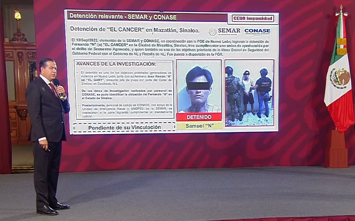 Ricardo Mejía Berdeja, dio a conocer la detención de Samuel "N" conocido como 'El Cáncer' en Sinaloa. Foto: Especial