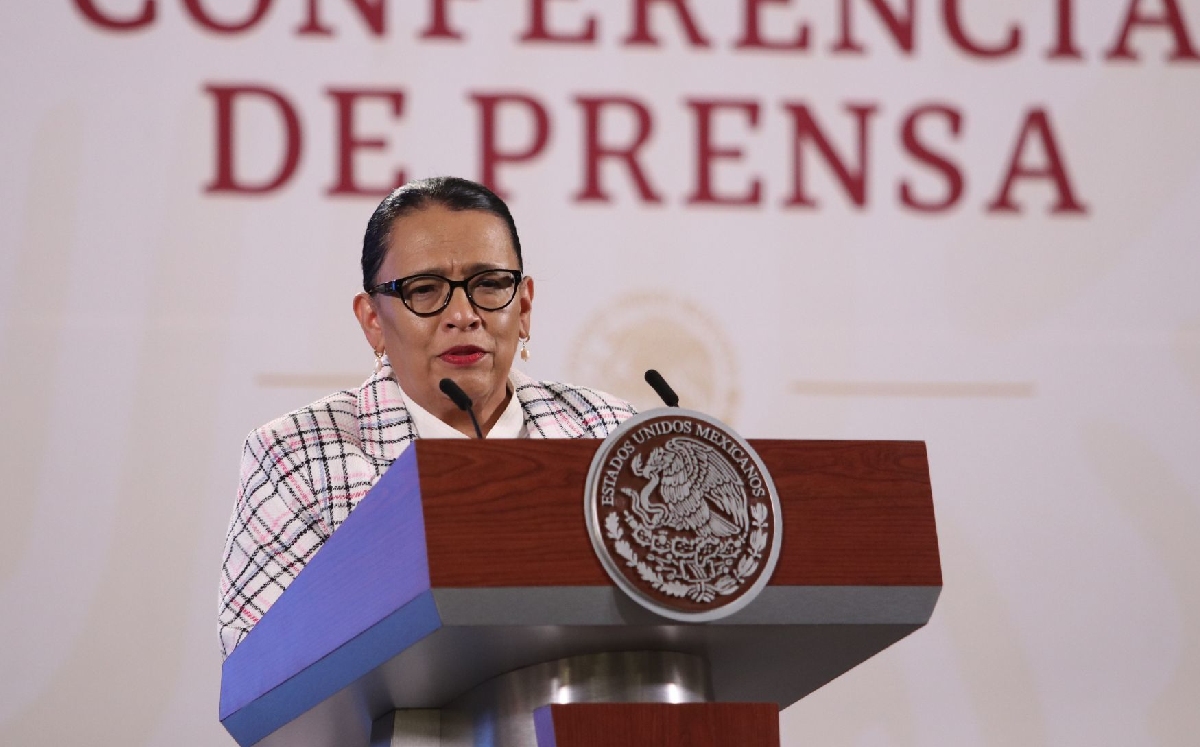 La secretaria de Seguridad durante la conferencia mañanera del 15 de septiembre. | Cuartoscuro