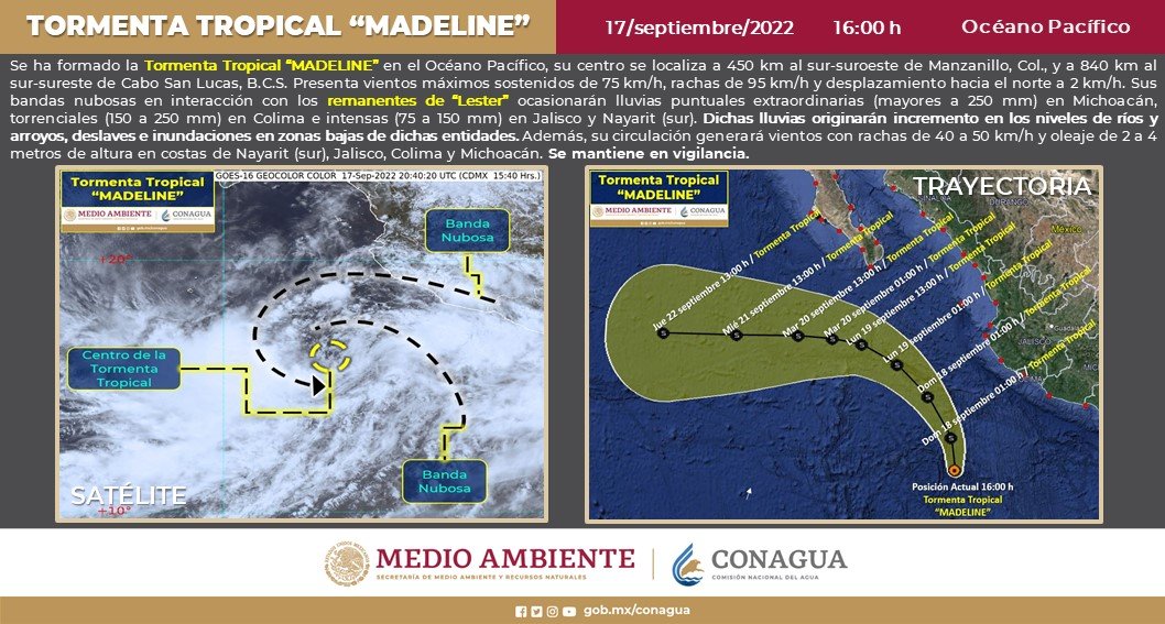 Se forma la tormenta tropical 'Madeline'. (Tomada de @GermanMSantoyo)