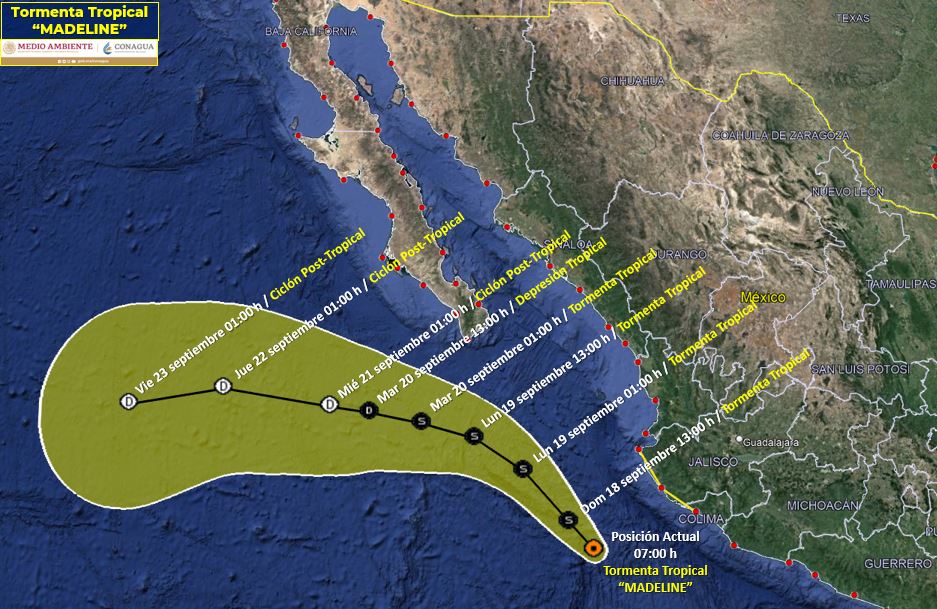 Las bandas nubosas de la Tormenta Tropical Madeline ocasionarán Lluvias intensas a puntuales | Twitter @conagua_clima