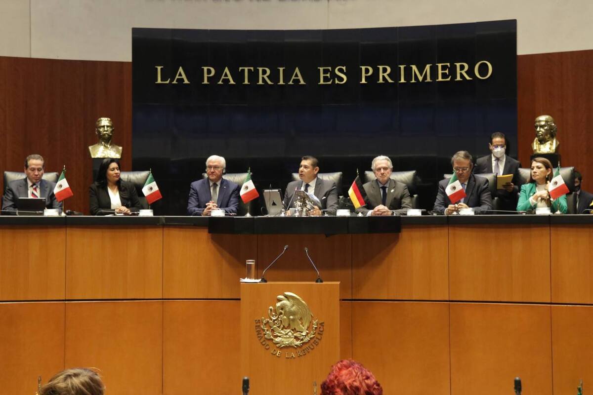 Alejandro Armenta recibió al mandatario alemán en el Pleno del Senado. (Twitter)
