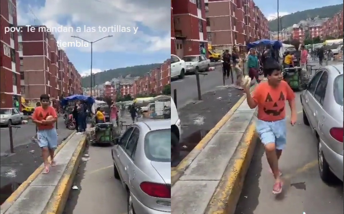Niño va por las tortillas en pleno sismo | TikTok