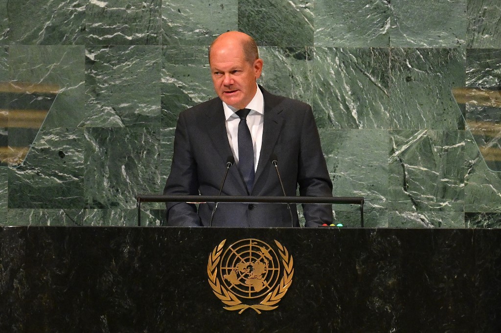 Olaf Scholz, canciller de Alemania, durante su intervención en la Asamblea General de la ONU. (AFP)