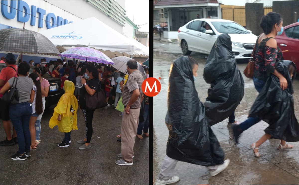 Pese a lluvia menores llegan a refuerzo covid en sur de Tamaulipas