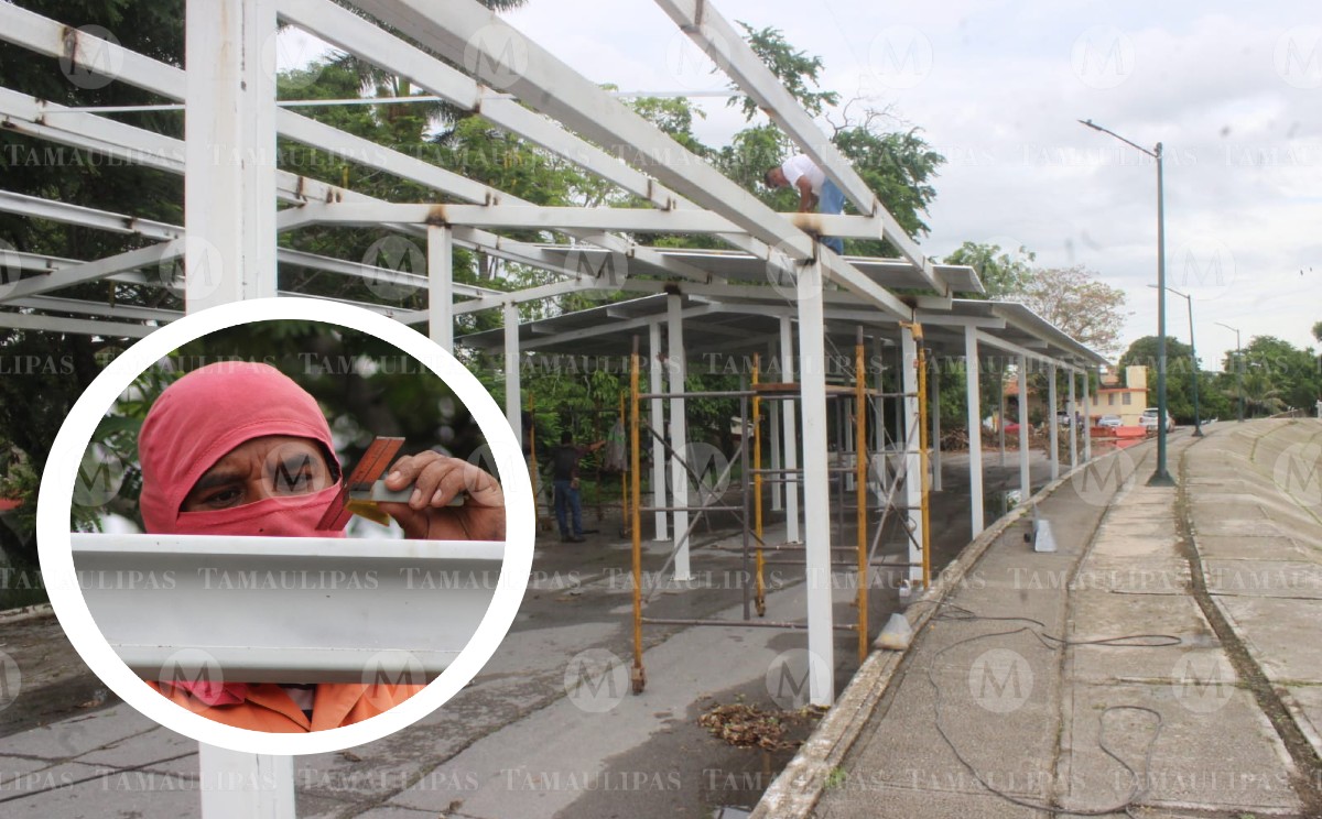 Colocan estructuras del mercado de mariscos temporal “La Puntilla” en Tampico