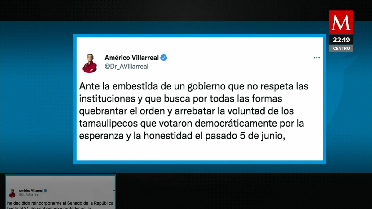 Américo Villarreal se reincorpora al Senado por cuatro días