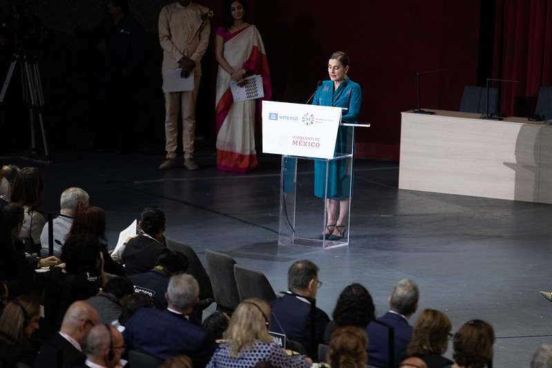 Beatriz Gutiérrez Müller durante la inauguración en el Auditorio Nacional. (Flickr: Mondiacult 2022)