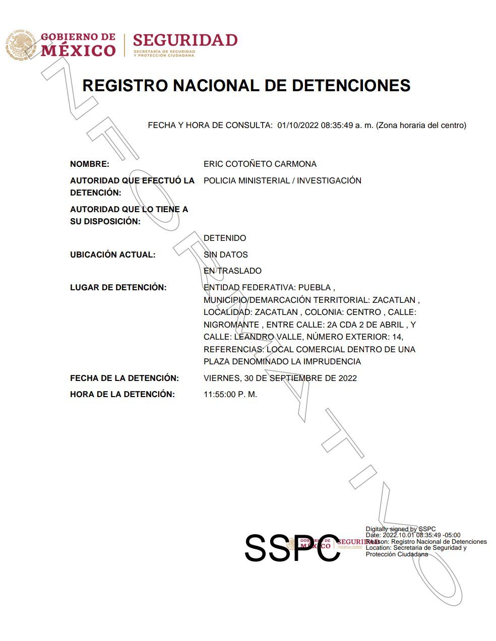 registro de detenciones