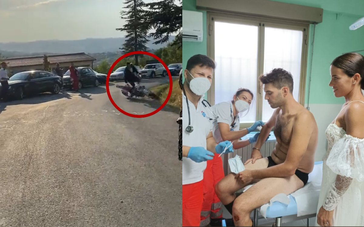 Novio llegaba a su boda en moto y sufre aparatosa caída