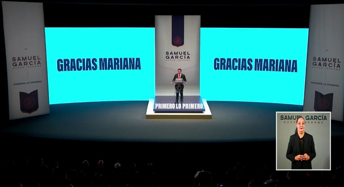 Samuel García en su mensaje por su primer informe de gobierno.
